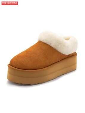 Platform Slippers Suede Fuzzy Fluffy Slip-On Winter Warm House Shoes